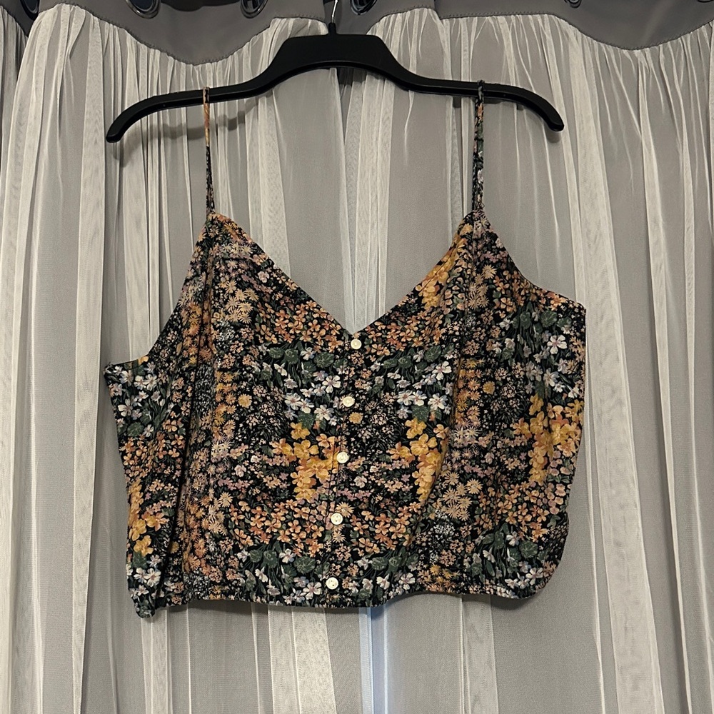 American Eagle Outfitters Black and Yellow Floral Camisole